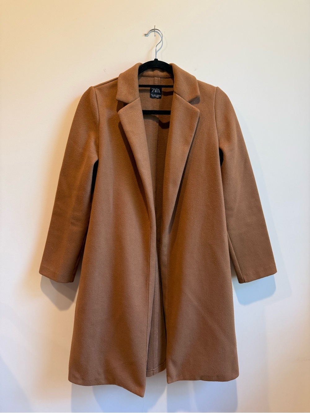 Zara Camel Single-Breasted Longline Trench Coat